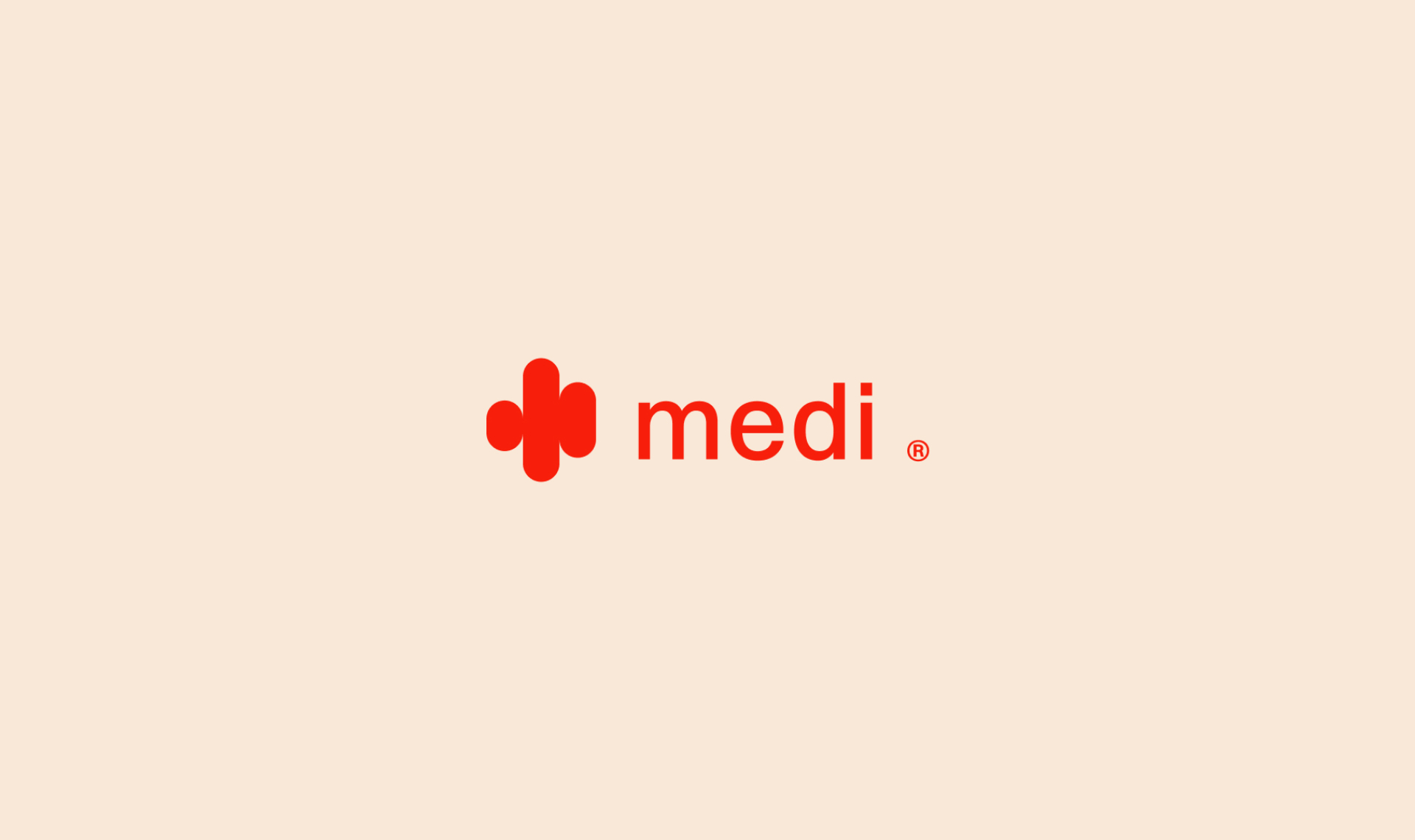Medi logo punasel taustal, minimalism ja selgus.